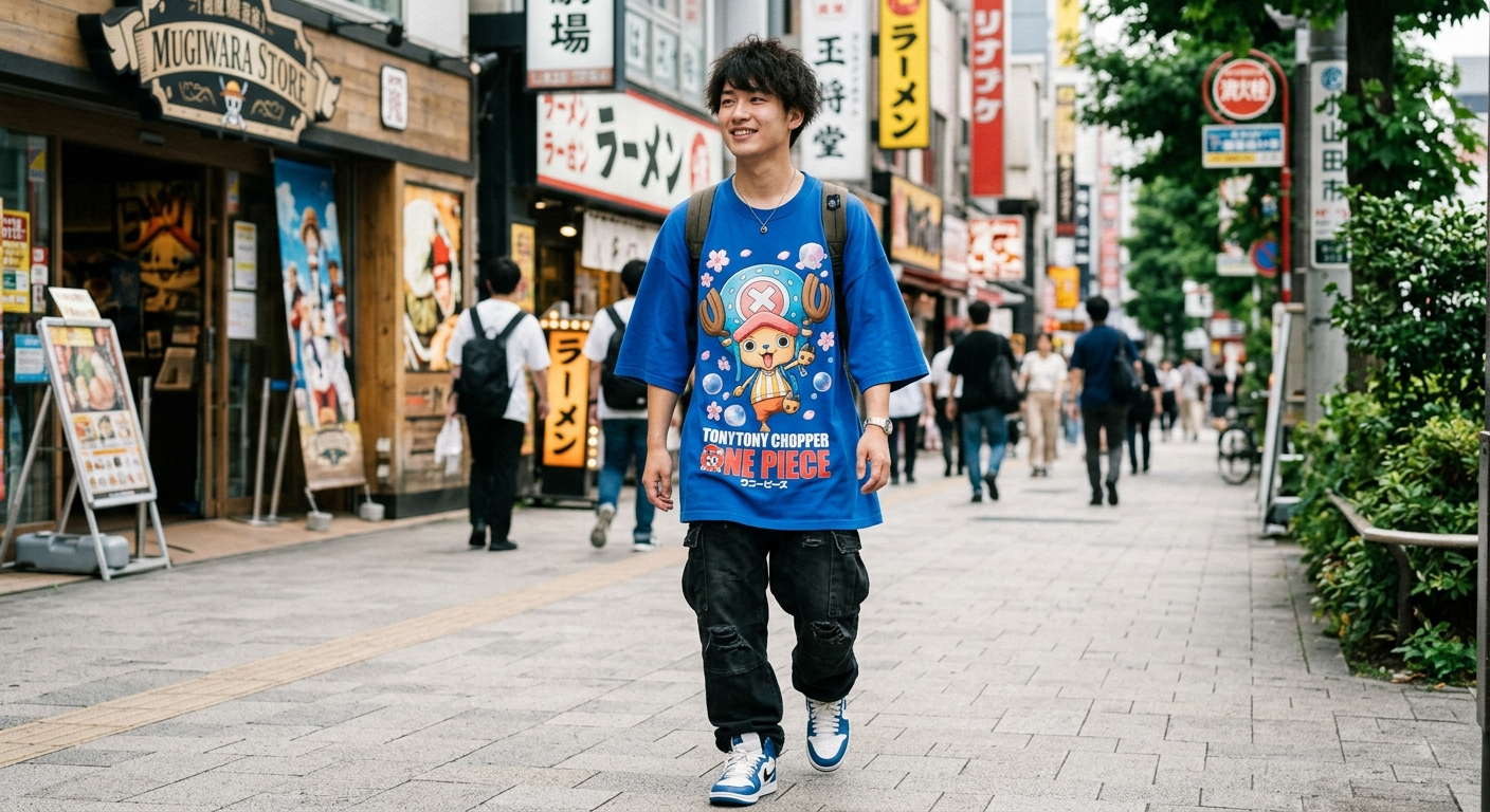 One Piece Blue Oversized T-Shirt